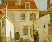 巴斯勒莫斯 约翰内斯 范 霍夫 : Moeder met twee kinderen op achterplaats